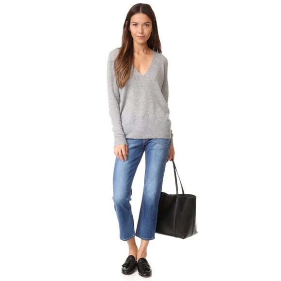 Theory Adrianna Feather Weight Cashmere Sweater V-Neck Heather Gray - M - Picture 2 of 10